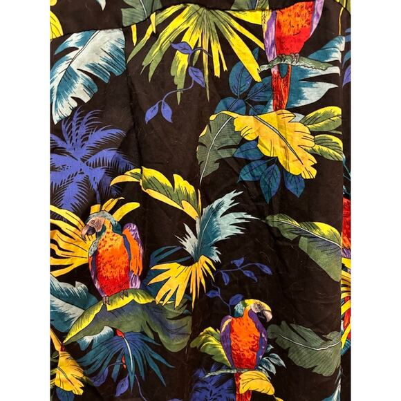 VTG Hawaiian shirt button up short sleeve tropical jungle leaves and parrots L - Picture 6 of 7